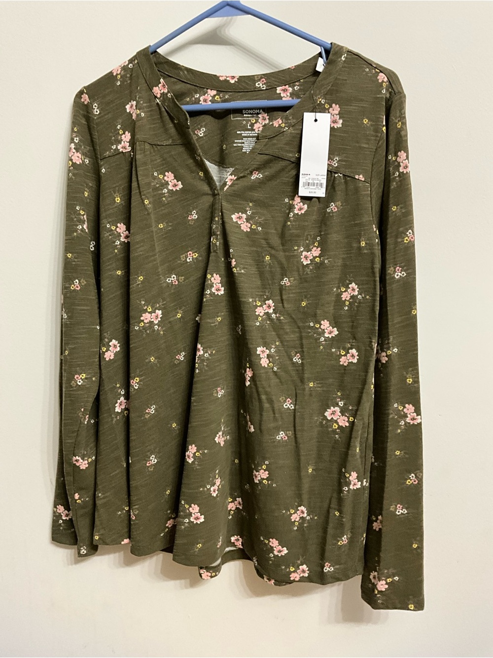 Sonoma Olive Green Floral Long Sleeve Top Dress